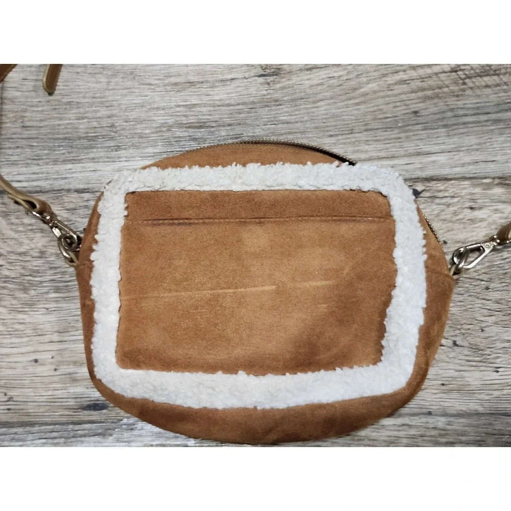 Bearpaw Faux Suede leather Sherpa fur Trim Crossbody Camera Bag - Purse